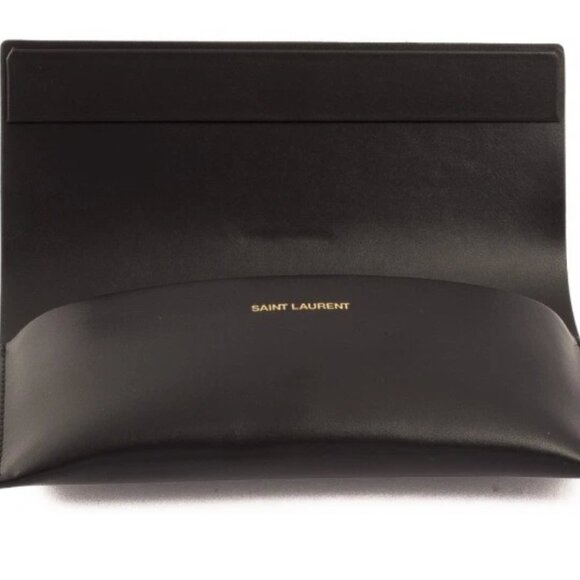 Saint Laurent Leather Sunglass Case Italy Black leather Gold Embossed YSL - Picture 1 of 7